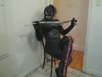 Hooded Shemale Domme Stroke Along With Stroker - Vanessa fetish is a hooded shemale domme, in catsuit, gloves, corset and thigh high boots, stroking herself with the stroker and encouraging you to stroke along with her, only you can only cum after she does!