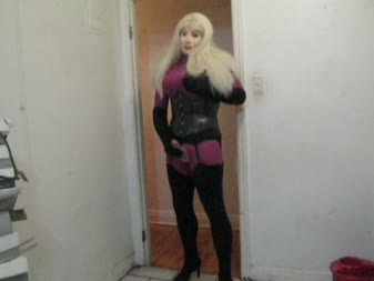 Fetish Trans - Pink Catsuit  Black Highlights Doll Stroking