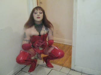 Red Corset  Boots Orgasm Denial
