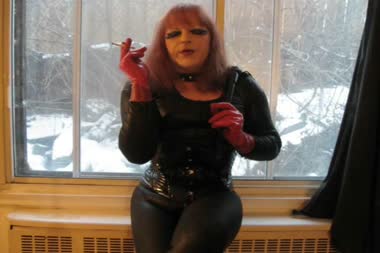 Fetish Trans - Red Latex Gloved Smoking Fetish