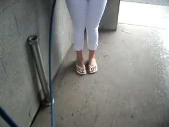Natalees Wetting Clips - Public Car Wash Wetting In Skintight White Jeans