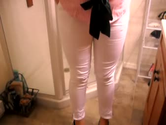 Natalees Wetting Clips - Huge Wetting In Skintight White Pants In Front Of The Toilet