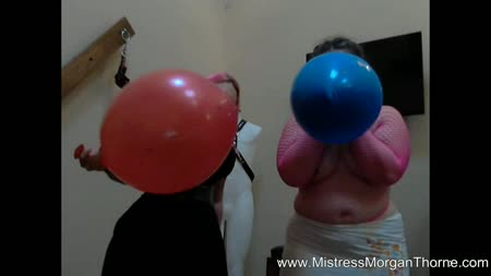 Four Foot Balloon Race 720 Mp4 - Ms morgan thorne and bunny have huge four foot balloons and no air pump to blow them up with. They decide that it will be fun to have a race to see who can blow them up by mouth first. They've always been a little competitive and silly. They run into the first problem when they find that the lip of the balloon is too big for their mouths. They figure it out and start blowing up the balloons, slowly filling them with air. As they go, they start to get light headed, they've been hyperventilating! Watch as they giggle and try not to fall over while still not giving up on the balloons, neither one willing to admit defeat.	
finally, they have to admit that they can't keep up the pace of blowing up these balloons, so they decide to have fun letting the air out, making lots of silly noises, blowing the air on each other and generally being silly *****. Enjoy this rare candid clip of ms morgan!	
in this clip: ms morgan thorne, bunny, balloons non-pop, candid, laughing, corset, gothic *****, curvy women, large balloons